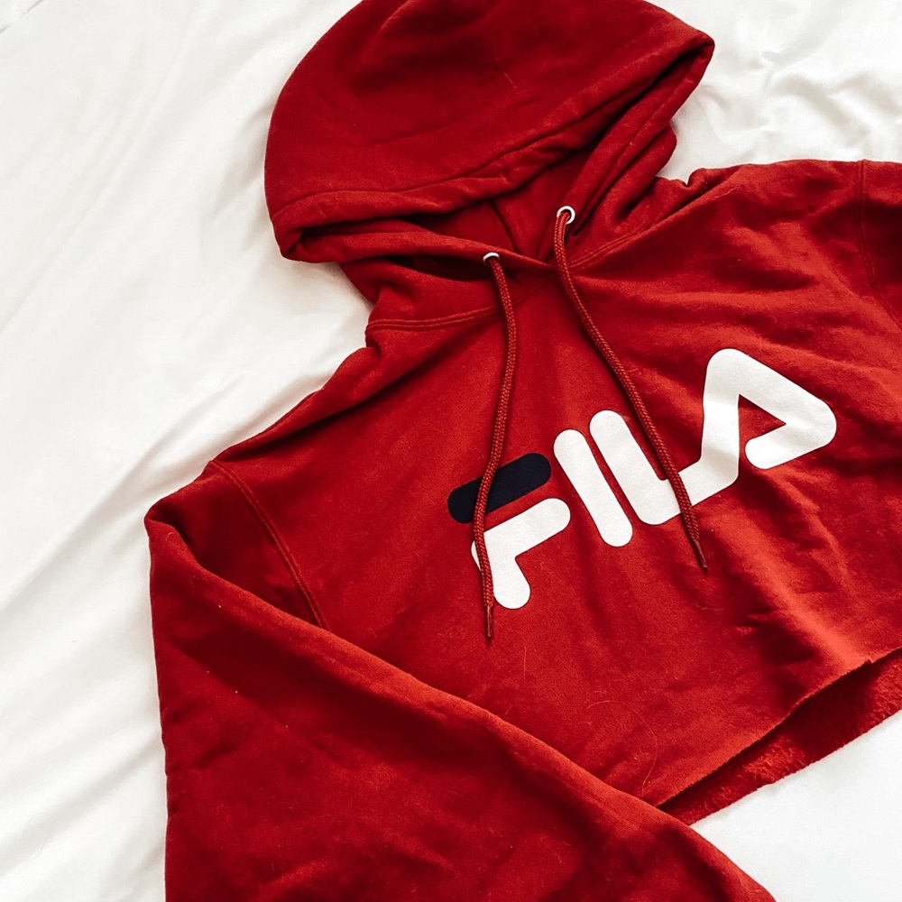 red cropped FILA sweatshirt